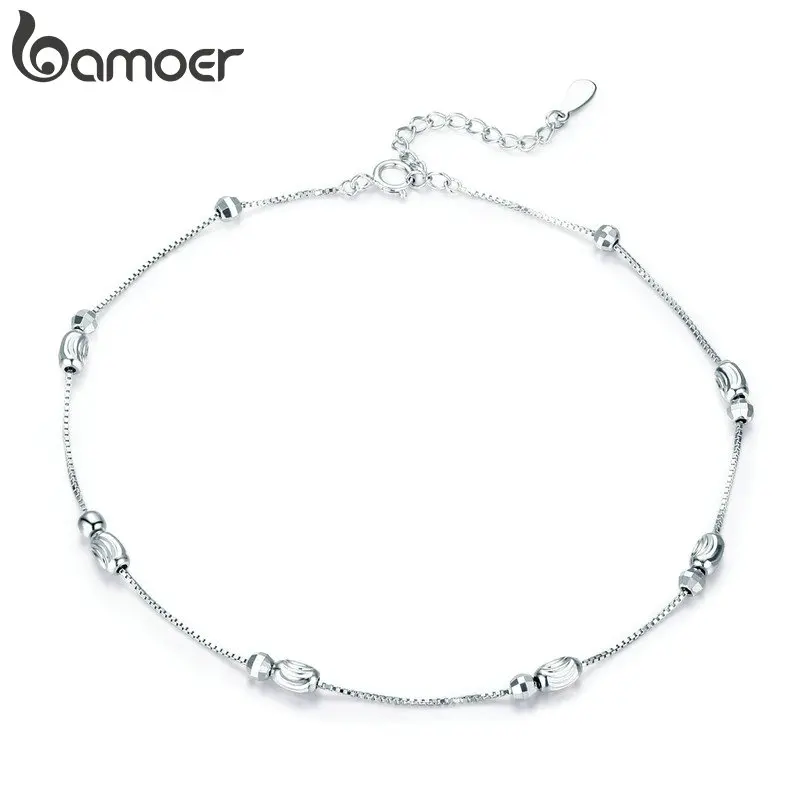 bamoer Metal Beads Silver Anklet for Women Box Chain Bracelet for Ankle 925 Sterling Silver Foot Jewelry Bijoux GXT010 bamoer Metal Beads Silver Anklet for Women Box Chain Bracelet for Ankle 925 Sterling Silver Foot Jewelry Bijoux GXT010