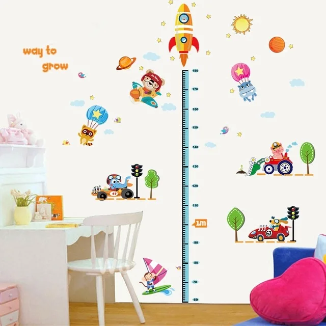 CHILDREN'S Room Traffic Tools Cute Animal Height Stickers Baby Nursery School Decoration Decorative Wallpaper Wall Stickers