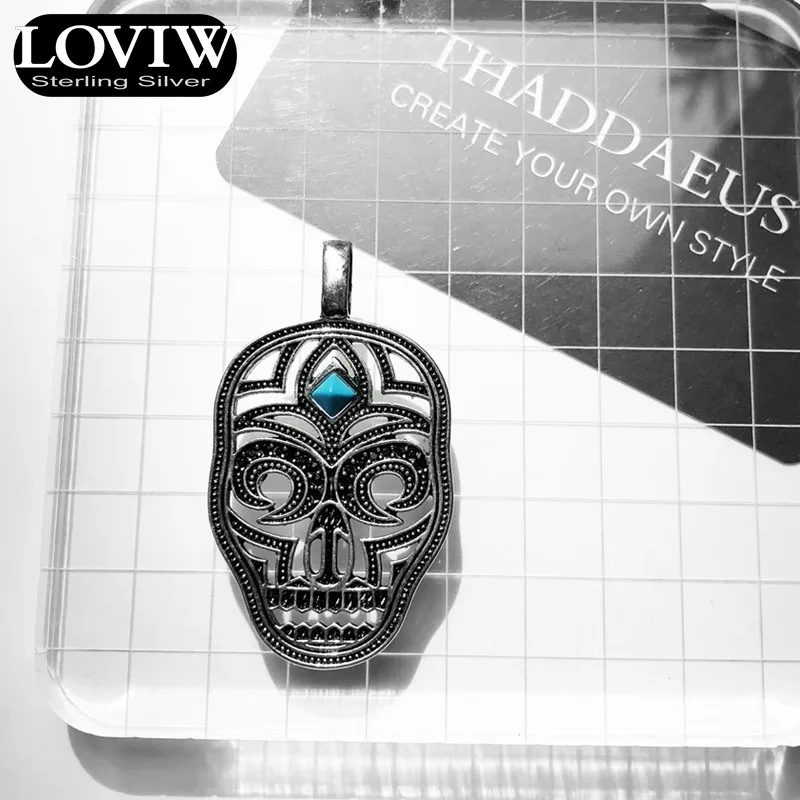 Кулон синего цвета со стразами в форме черепа, Модные украшения Thomas SABOR 925 пробы серебро Цепочки и ожерелья Аксессуары подарок для женщины и Для мужчин