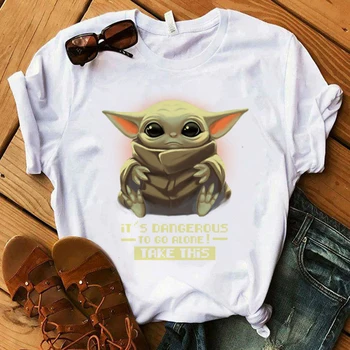 

Lus Los Cute Baby Yoda T Shirt Women Star Wars Mandalorian T-Shirt Cartoon Yoda Tshirt Female girl Top Tees