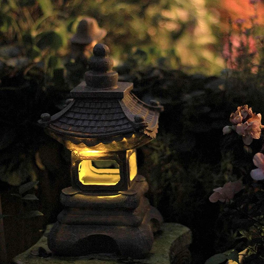 LED Solar Light Retro Resin Craft Pagoda Lantern Sculpture Lamps Garden Decoration Deck Patio Layout Adornment string solar lights