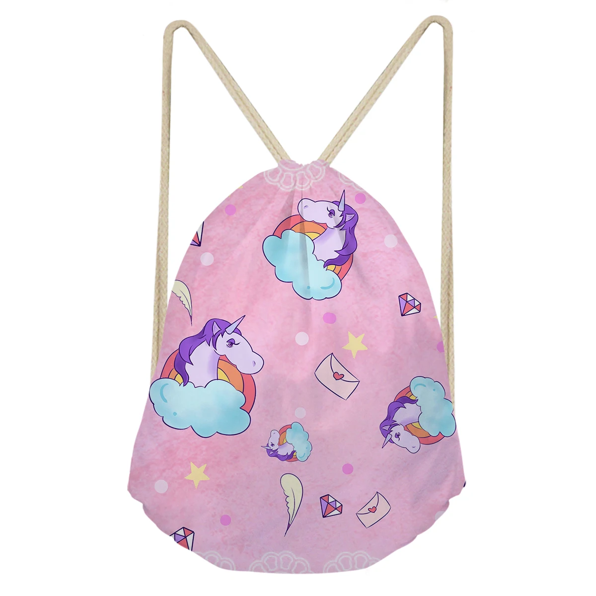 

Cute Unicorn Drawstring Bag For Girls Travel Storage Package Cartoon Rainbow School Backpacks Children Birthday Party Favors