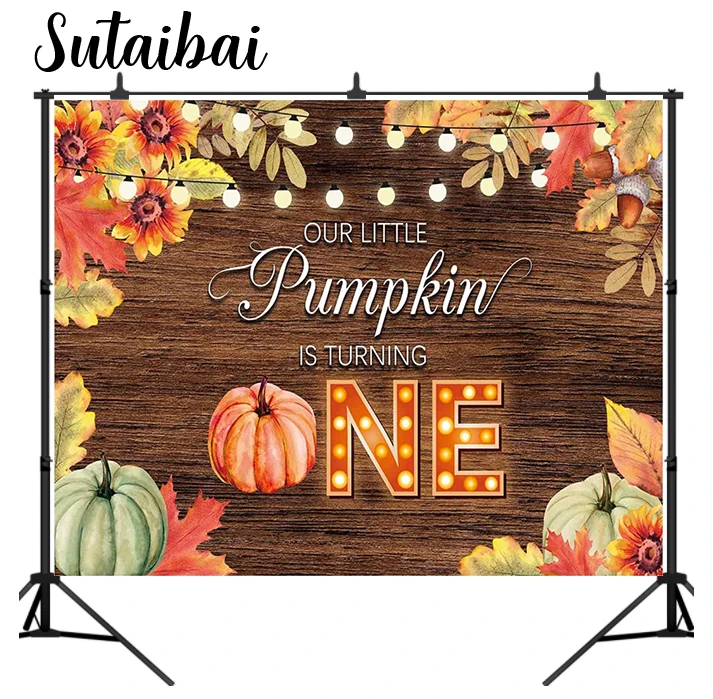 

Фон для фотосъемки на 1-й День Рождения Осень маленькая тыква поворот первая девочка фон деревенские деревянные листья