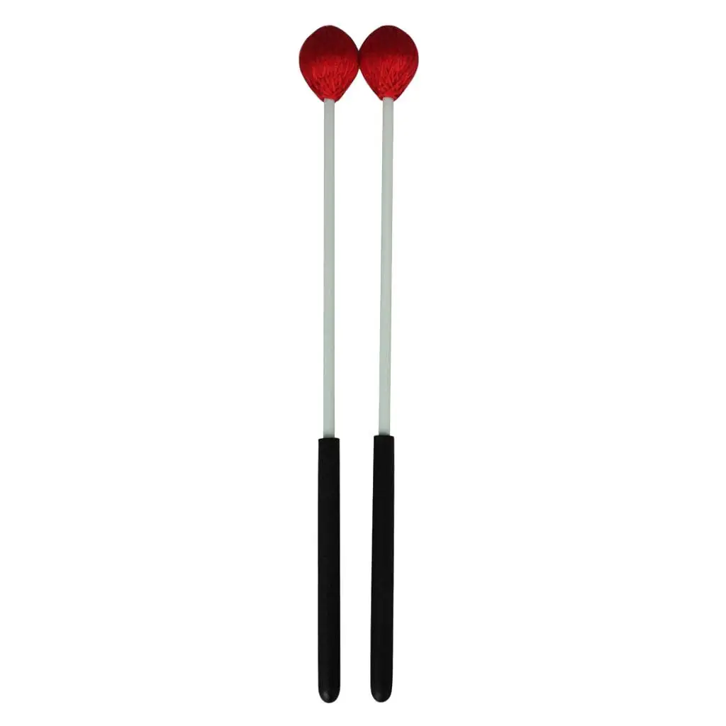 1 Pair Marimba Mallets, Percussion Mallets with Red Yarn Head and Smooth Wood Handle for Beginners