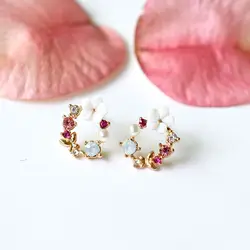 925 серебряные в японском стиле свежие и сладкие гирлянды серьги-гвоздики Разноцветные кристаллы в виде ракушки милые серьги-бабочки