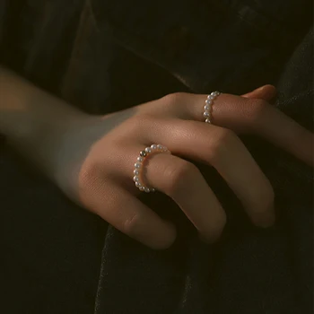 

Peri'sBox 4 Sizes Circle Beaded Natural Freshwater Pearl Rings 925 Sterling Silver Rings for Women Baroque Pearl Geometric Rings