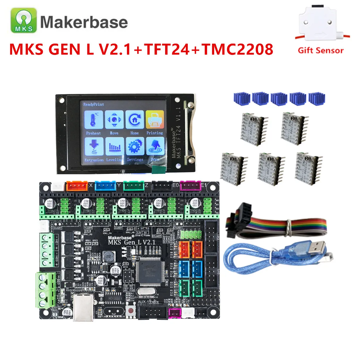 Комплект контроллеров для 3D принтера материнская плата MKS GEN L V2.1 + сенсорный экран