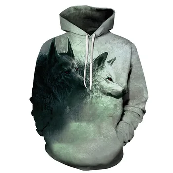 

New brand trend men's sweatshirts spring/fall comfortable casual hoodie 3d-printed double Wolf and double Wolf make fun street w