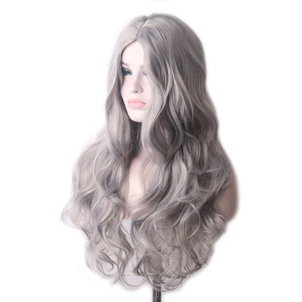 WoodFestival capelli sintetici parrucca grigia Cosplay parrucche lunghe per  le donne biondo rosa rosso bianco e nero verde marrone blu viola colorato -  AliExpress