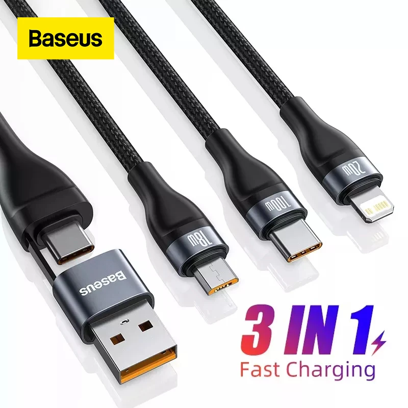 Baseus 3 в 1 USB кабель для быстрой зарядки Type C 100 Вт зарядный Мобильный телефон iPhone Micro |