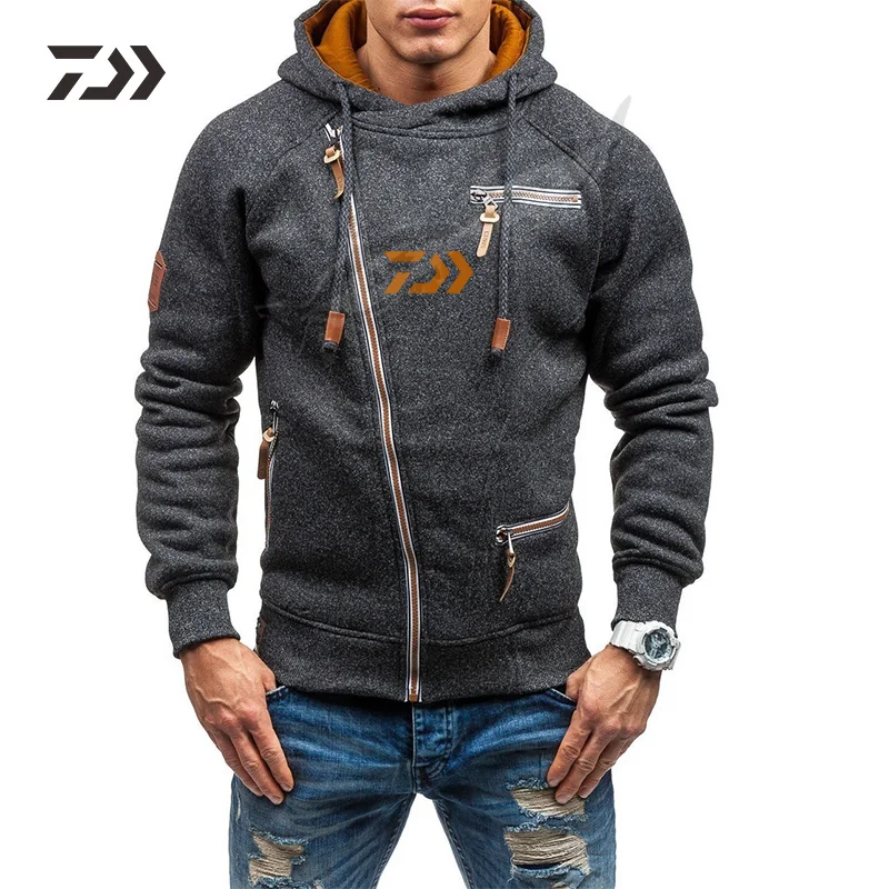 Темно-серый Daiwa Fishing Jacke, Мужская зимняя толстовка, теплая толстовка с капюшоном, пальто, куртка, верхняя одежда, свитер, топы, мужская спортивная одежда для рыбалки - Цвет: Темно-серый