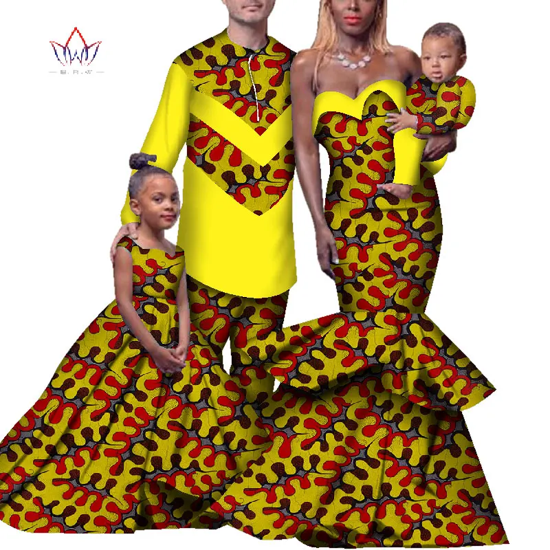 Комплект из 4 предметов, африканские платья для женщин, Bazin Riche, африканская одежда, мужской топ и брюки, африканская одежда для пары, детская одежда, WYQ265