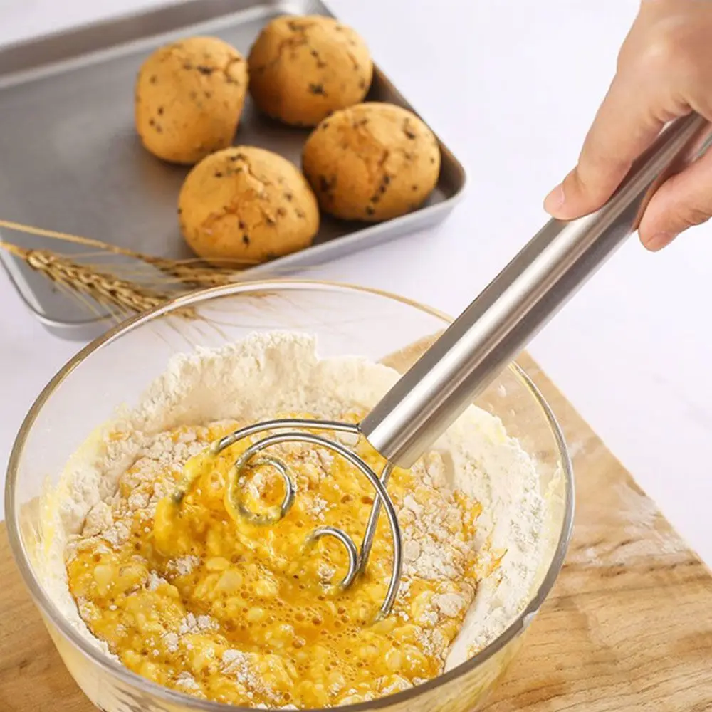 1Pc Eggs Cream Mixing Rods Double Holes Flour Cake Stirrer Whisk For Danish Dough Bread Smooth Tools Coil Mixer Kitchen Tools