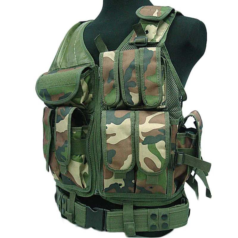 Woodland camouflage Военный Тактический Жилет Molle для пейнтбола, открытый жилет для страйкбола, для стрельбы, штурмовая пластина, жилет с кобурой, аксессуары для охоты - Цвет: Woodland camouflage