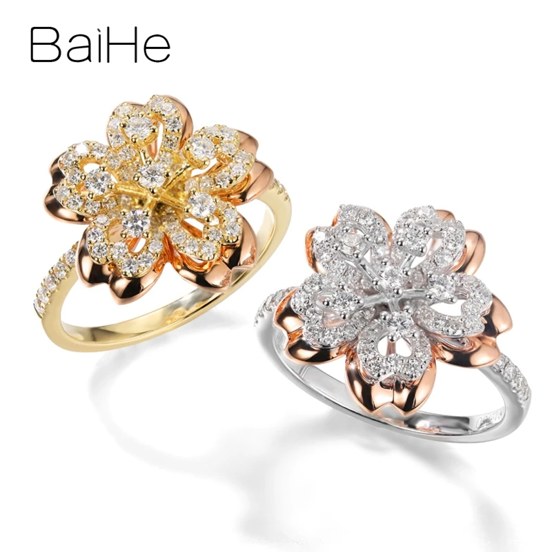 BAIHE Твердое 14 к желтое+ розовое золото 0.56ct натуральные бриллианты обручальное кольцо для женщин модное ювелирное изделие с цветами настраиваемое кольцо