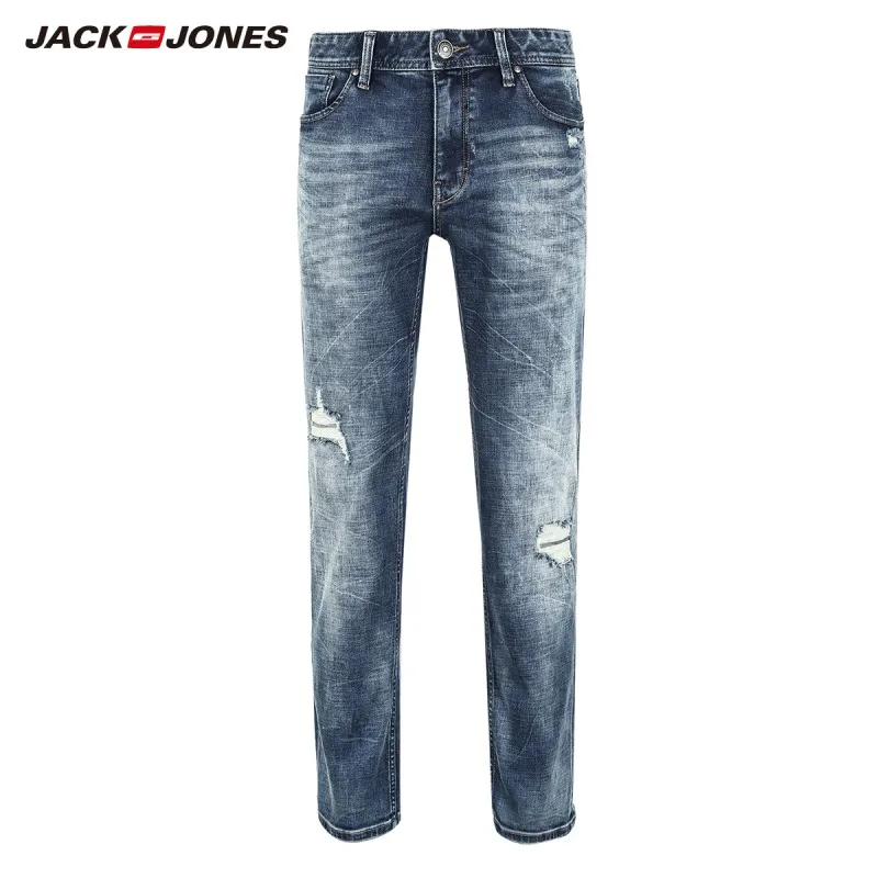 JackJones, осенние мужские хлопковые Стрейчевые рваные зауженные джинсы, укороченные джинсы длиной до щиколотки, джинсовые штаны, мужская одежда 218332538 - Цвет: DENIM BLUE