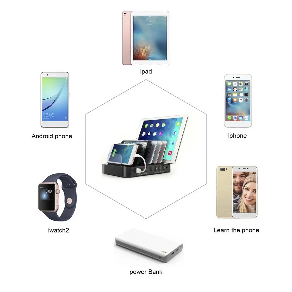 60 Вт 7 порт usb type C зарядная станция адаптер для телефонов