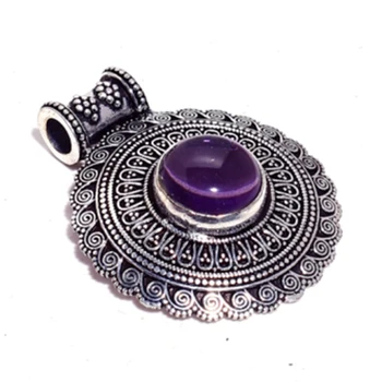 

Genuine Amethyst Pendant Silver Overlay over Copper , Hand made Women Jewelry gift , P9171