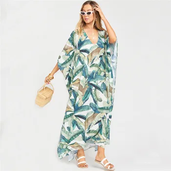 

Bohemian Women Summer Beach Dress Bikini Cover Up Tunic Sexy Deep V-Neck Loose Robe Kaftan Beach Bikini Cover-ups Pareo Sarong