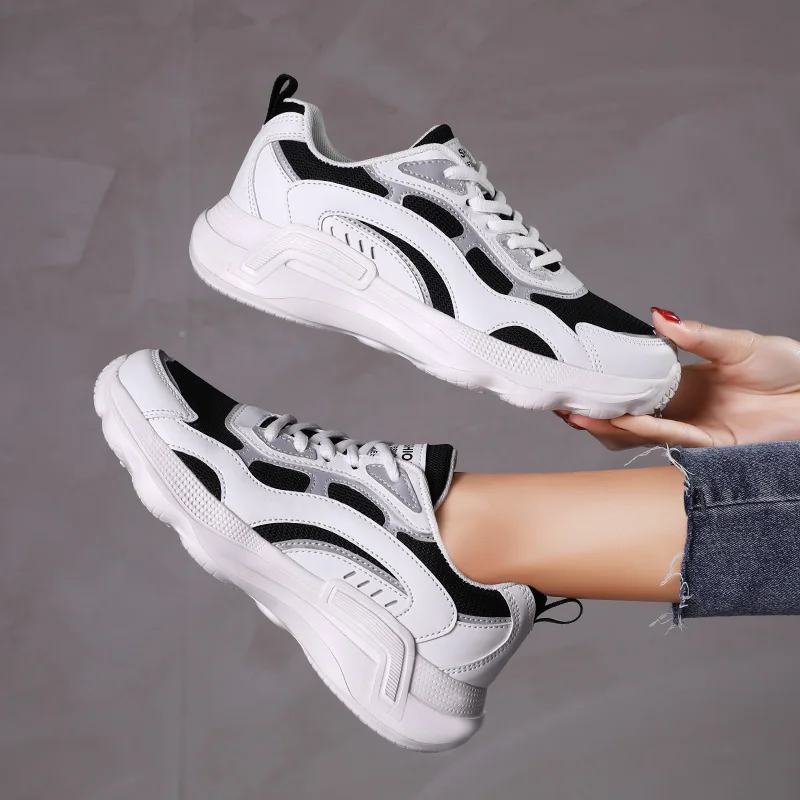 2021 Women's Lace-up Color Matching Sneakers Fashion Women's Shoes Comfortable Breathable Casual Shoes Women Mesh Platform Shoes