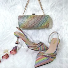 QSGFC 2022 Rainbow Color Pointed Stiletto Simple Design Ladies Shoes And Bag Party Shoes Bag Friend Party Shoes With bag