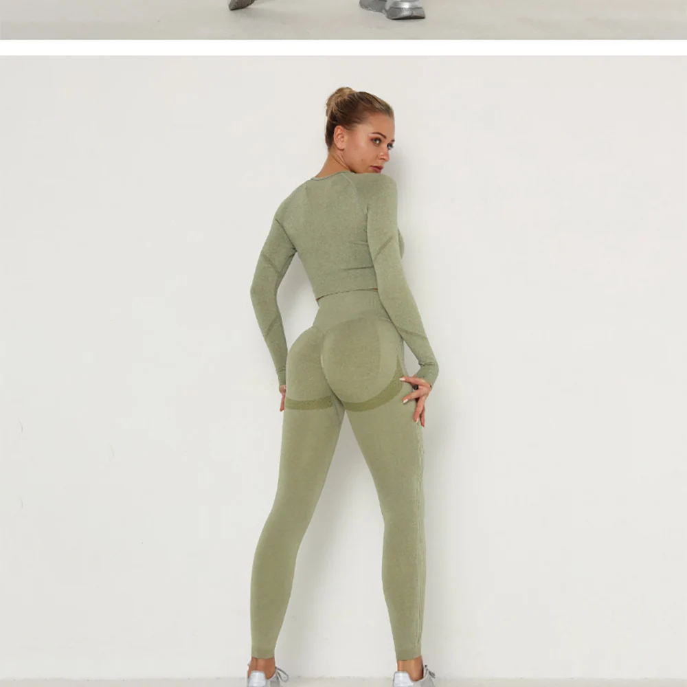 跨境欧美-无缝瑜伽服套装吸汗提臀-高腰健身裤女紧身长袖运动套装-阿里巴巴_28
