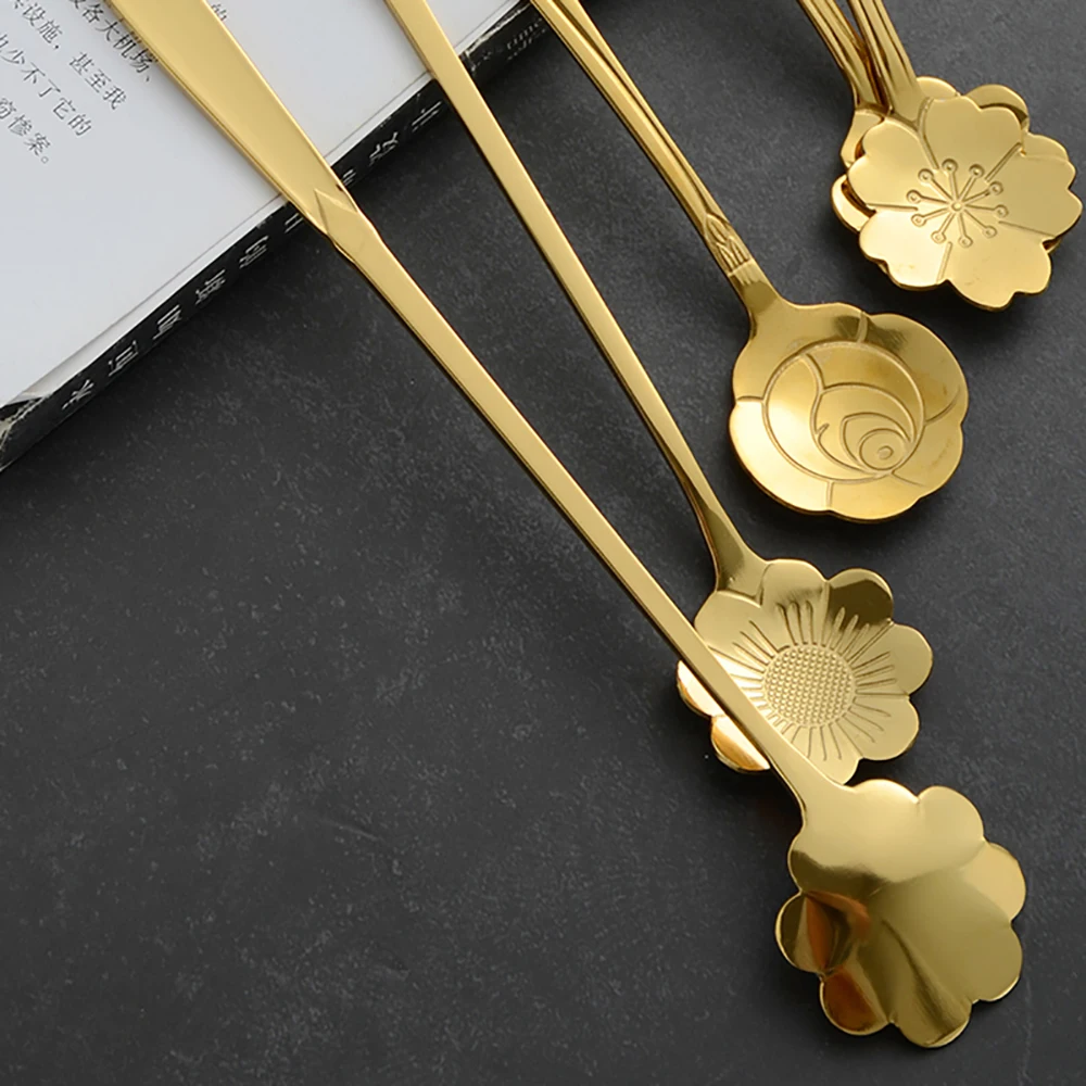 

Flower Spoon Stainless Steel Creative Coffee Spoon Tea Spoons Kitchen Drinking Flatware Dessert Spoon Rose spoon 1pc
