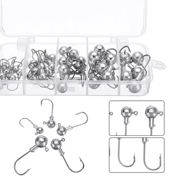 

45pcs Fishing Hooks Round Lead Ball Jig Head Fish Hooks Mixed Size Soft Lure Shad Barbed Tackle accessories
