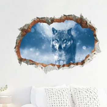 

Wall Paster Creative Broken Wall Moonlight Wolf Horror Protection Decoration Painting Living Room PVC Waterproof