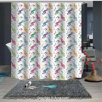 

Waterproof Polyester Printing Lightweight Shower Curtains Notes on Circle Shape Geometric Background Carnival Holidays