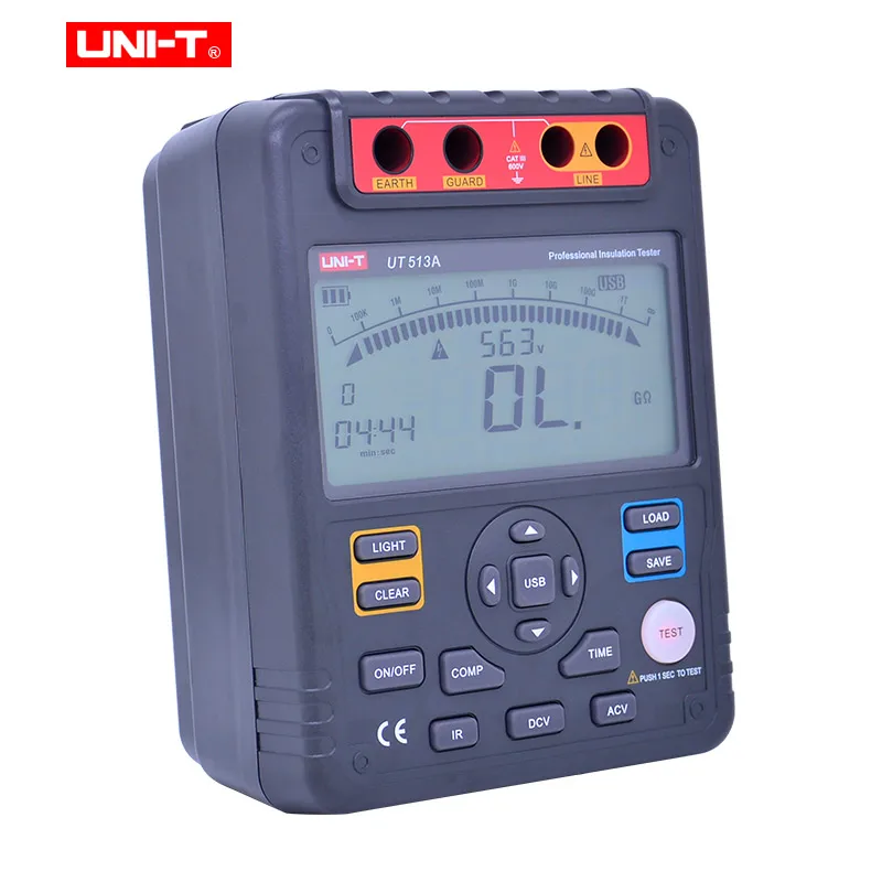 UNI-T UT513A тестер сопротивления изоляции Мегаомметр вольтметр 5000V 1000G Ом w/USB интерфейс измеритель заземления
