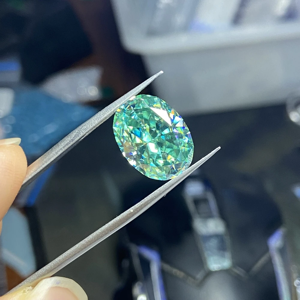 

Meisidian D VVS 11x15mm 10 Karat Oval Iced Crushed Cut Paraiba Color Loose Moissanite Diamond Gemstone