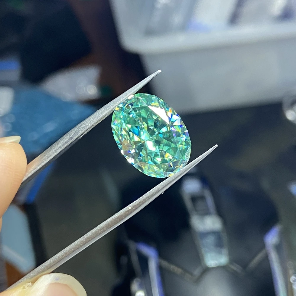Meisidian  8x10mm 4 Karat Oval Green Iced Crushed Cut Moissanite Loose Gemstone Diamond