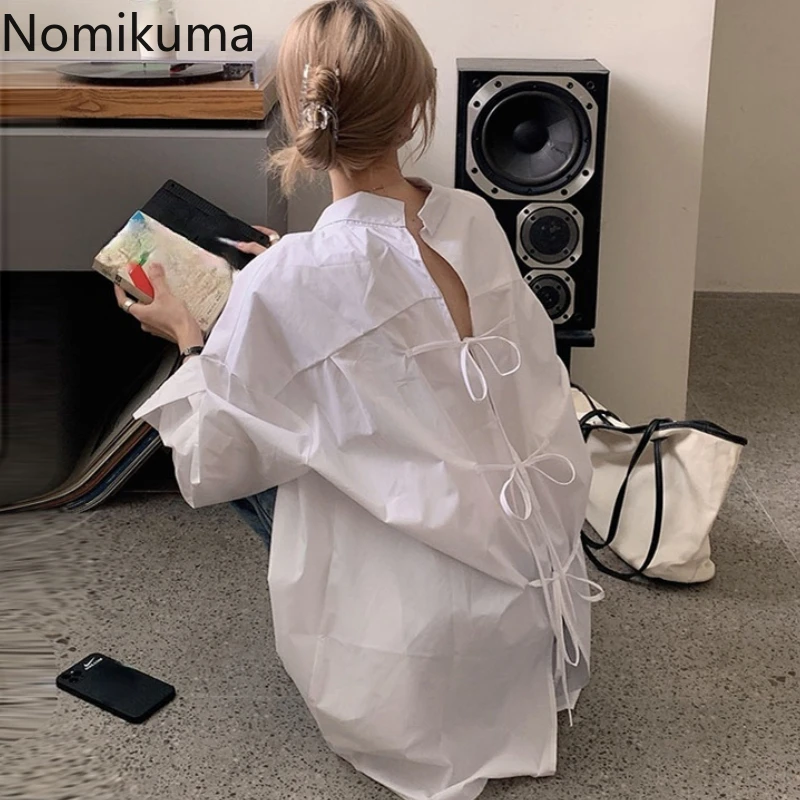 Nomikuma 2021 НОВЫЕ шикарные женские блузки с открытой спиной на шнуровке длинным