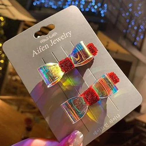 2Pcs Red 1-2 шт./компл. милые шпилька-Бант Детская Головные уборы Набор для девочек красочные зажимы для волос блестящие Заколки Головные уборы Детские аксессуары для волос - Цвет: 2Pcs Red