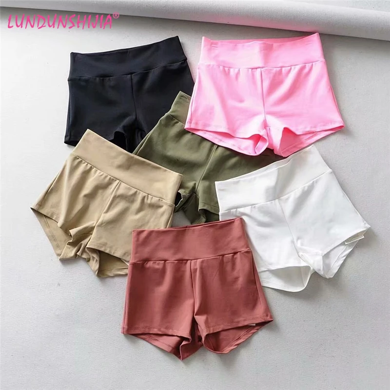 LUNDUNSHIJIA 2020 Summer Women's Elastic Sports High Waist Shorts Quality Cotton Tight For Women 6 Colors | Женская одежда