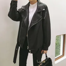 Весна и осень стиль корейский стиль свободный крой онлайн знаменитостей красивый Байкер из искусственной кожи женское черное пальто куртка мода