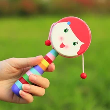 

M MBAT Rattle Drum Cartoon Percussion Instrument Hand Spin Bell Little Girl Tambourine Kids Music Gifts Baby Educational Toys