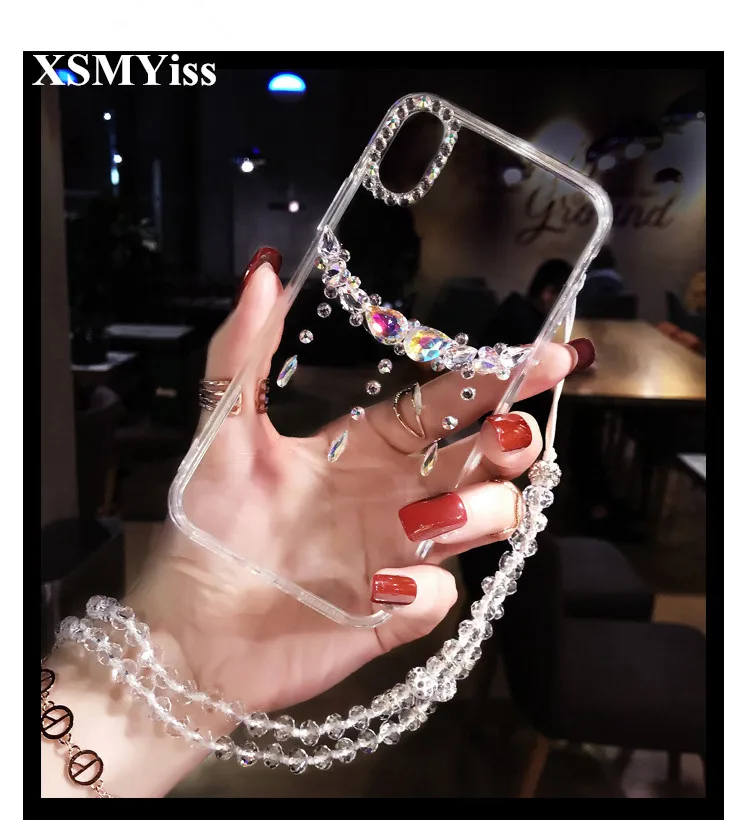 

XSMYiss Luxury Bling Crystal Diamond Clear Back Rhinestone Phone Case For Xiaomi Redmi5 6 4X 4A 5A 6A Note4 5 6 7 Pro Note4X 5A