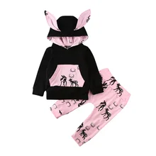 Топы с капюшоном и ушками оленя для новорожденных мальчиков и девочек 0-27 месяцев, длинные штаны, комбинезон, комплекты одежды