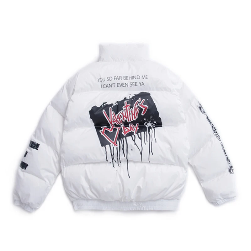 white parkas Plegie, мужская уличная куртка в стиле хип-хоп, с принтом в готическом стиле, с надписями и граффити, ветровка, Harajuku, зимняя верхняя одежда, парные пальто - Цвет: white parkas