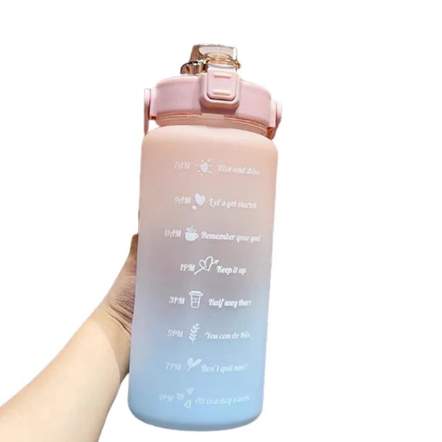SKAULT - Large 2L Motivational Water Bottle Time Markers and Straw