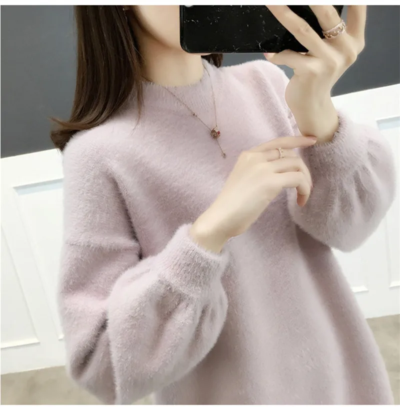 Женский свитер, Осень-зима, толстый теплый кашемировый пуловер, Женский однотонный свободный свитер из бархата W1747