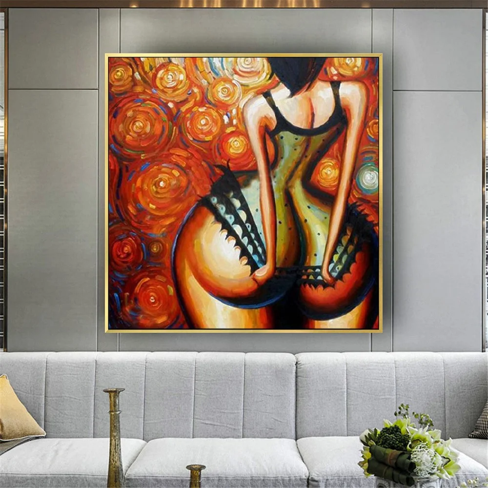 

Hand-Painted Oil Painting Cartoon Sexy Girl Woman Poster Huge Buttocks Canvas Mural Wall Art Hotel Bar Salon Store Decor Picture