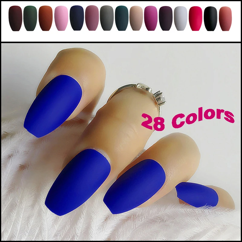 

Coffin Fake Nails Matte White Balck Frosted Press On Nails Coloured White Black Peacock blue False Nails Multicolor of Choose