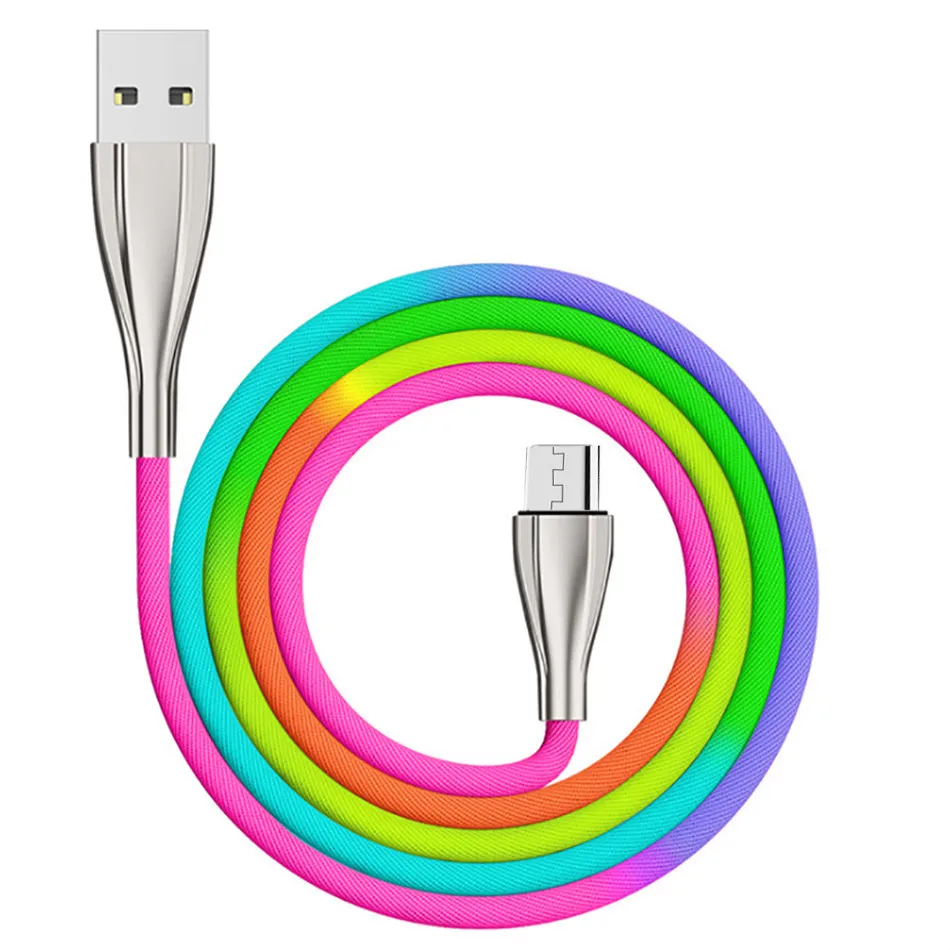 Micro USB кабель 2.4A нейлон Быстрая зарядка USB кабель для передачи данных для samsung Xiaomi Tablet Android мобильный телефон usb зарядка Радужный шнур - Цвет: Многоцветный