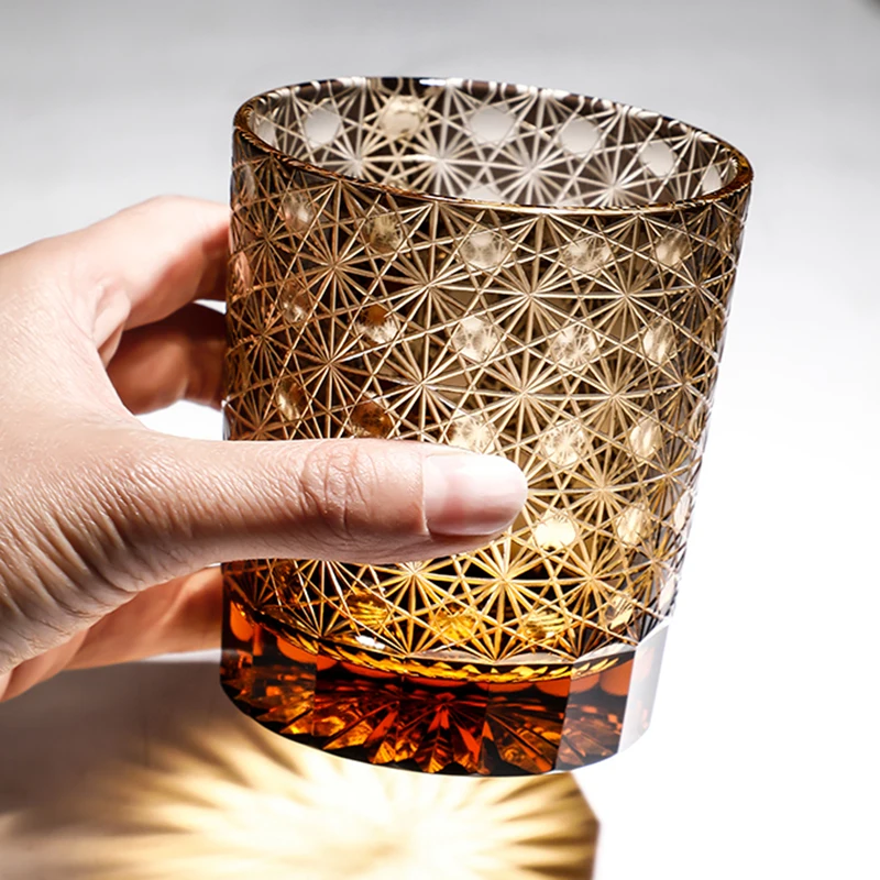 Edo Kiriko Bohemian Glass   Lead-free crystal Boho czech engraving Whiskey cups drinkare handmade to clear color glasses Whisky tumblers barware with gift box pack, Japanese Czechoslovakian hand cut bohemia glassware in black 