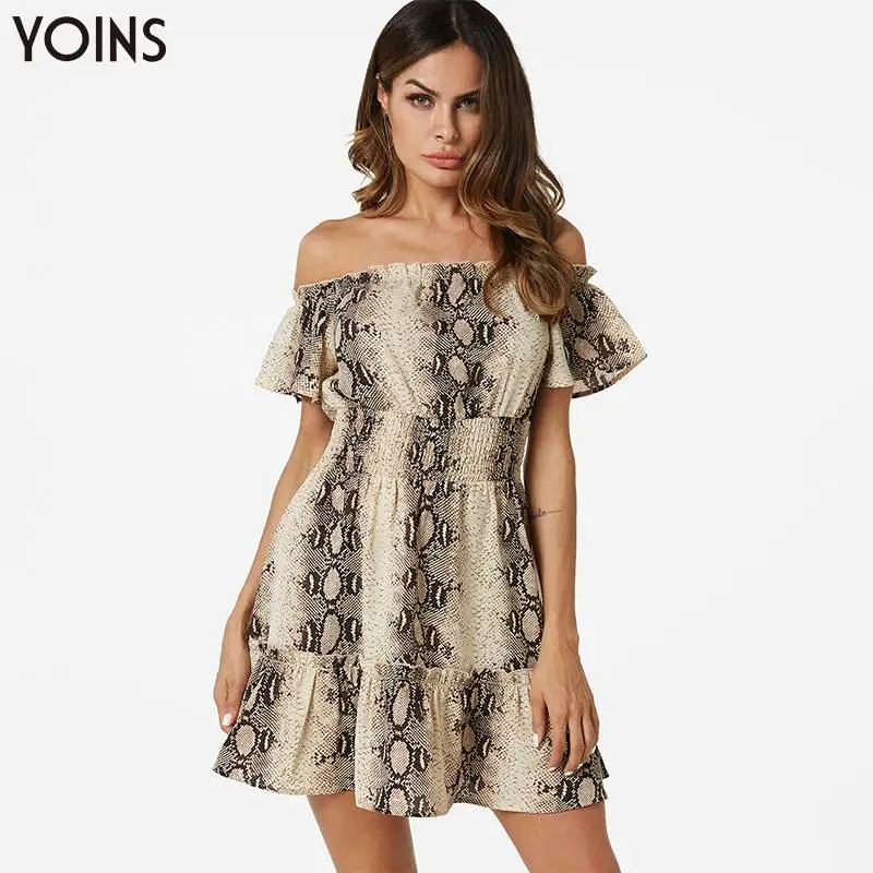 YOINS, женское платье, лето, осень, вечерние, сексуальные, с открытыми плечами, короткий рукав, мини платье, высокая талия, винтажное, Vestidos, цветочный Сарафан