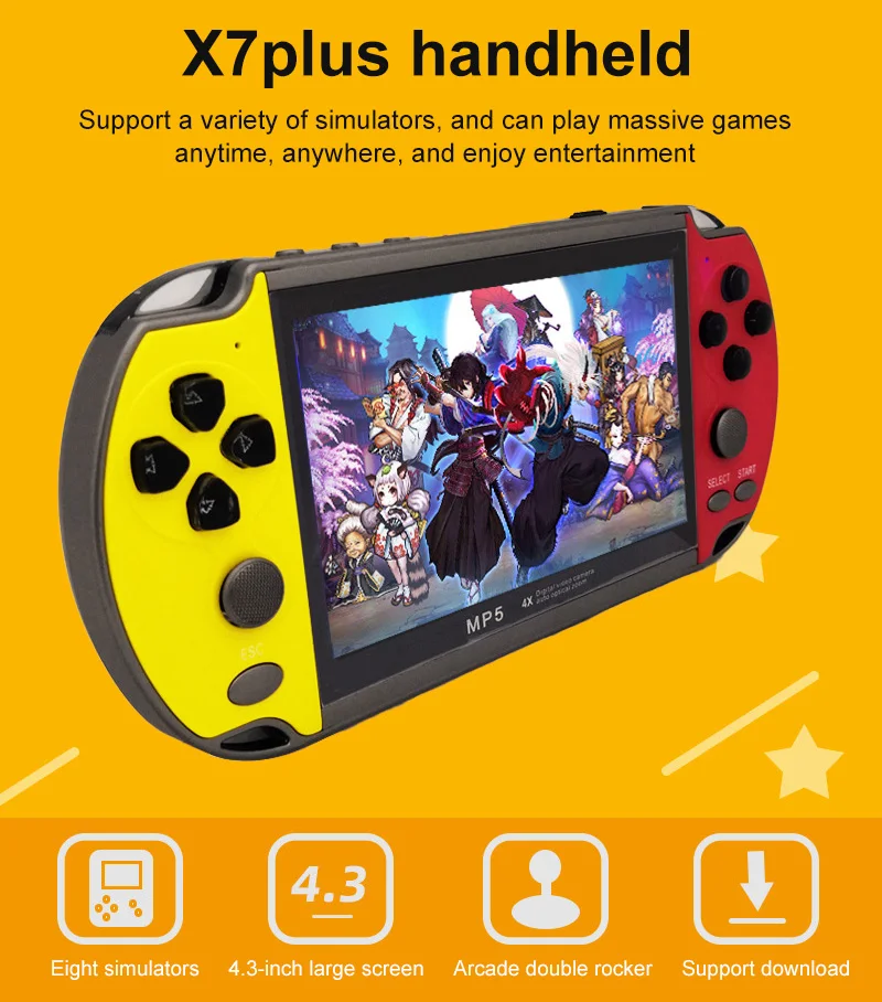 COOL NEW X7 4.3inch Game Console 8GB 8/16/ Bits Double Rocker Handheld Game Player Retro Video Console Built In 6000 Games