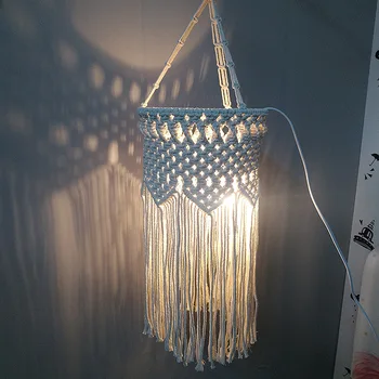 

Countryside White Fabric LED Pendant lamp Hand Knitted Loft Stairs Pendant lights Free Hanging With Switch Plug Home Decoration